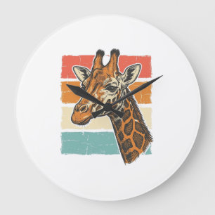 Grande Horloge Ronde Tête de girafe vintage dessin vectoriel rétro couc