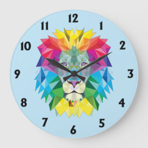 Grande Horloge Ronde Tête de lion arc-en-ciel géométrique avec chiffres