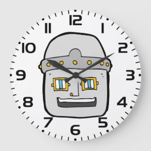 Grande Horloge Ronde Tête de robot argentée amicale