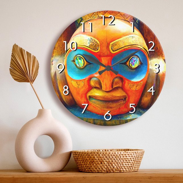 Grande Horloge Ronde Tête en bois sculpté visage photo gras graphique c (Créateur téléchargé)