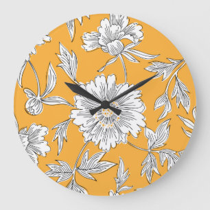 Grande Horloge Ronde Têtes de marguerite : Ligne Florale d'été.