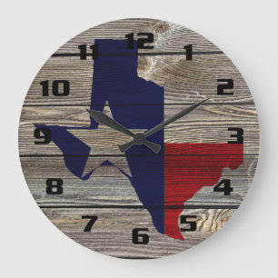 Grande Horloge Ronde Texas rustique sur du bois d'aspect authentique