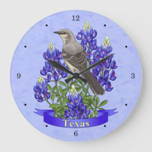 Grande Horloge Ronde Texas State Mockingbird & Bluebonnet Flower