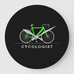 Grande Horloge Ronde Texte cycliste avec vélo vert néon