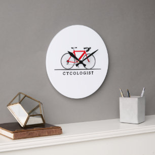 Grande Horloge Ronde Texte cyclologue avec vélo rouge