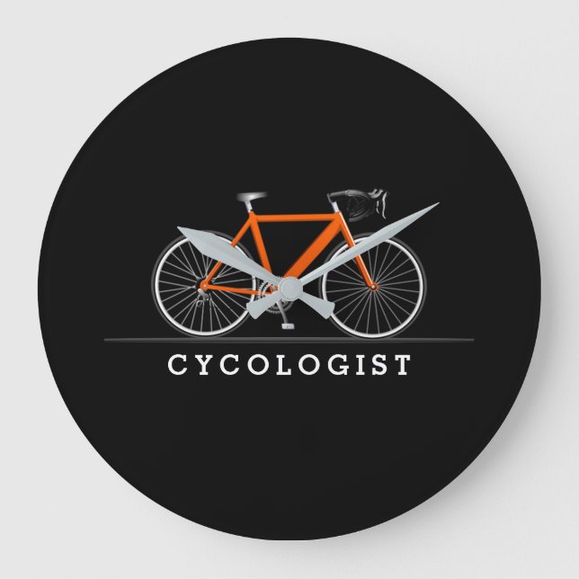 Grande Horloge Ronde Texte cycologue avec vélo orange (Recto)