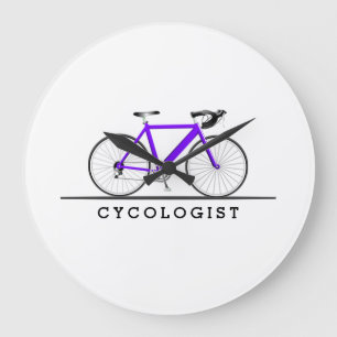 Grande Horloge Ronde Texte cycologue avec vélo violet