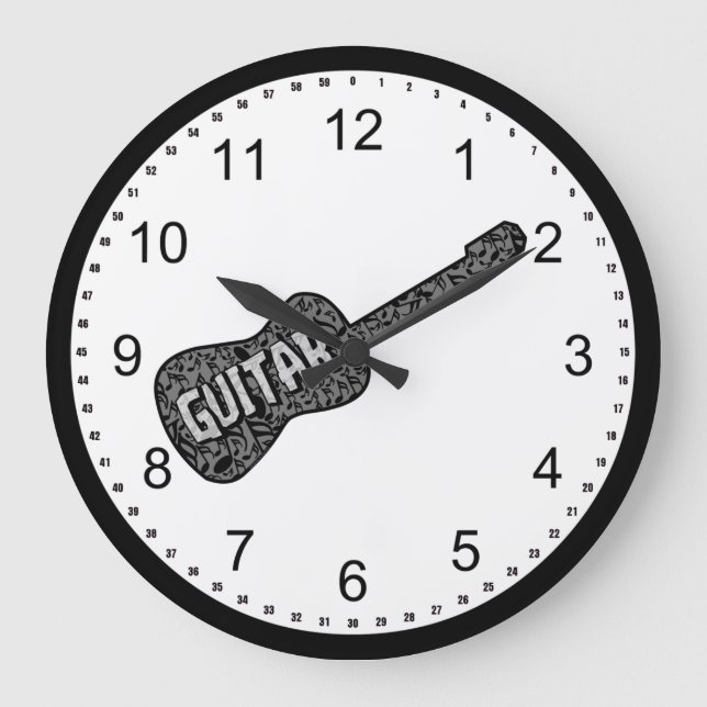 Grande Horloge Ronde Texte des notes de musique de guitare (Recto)