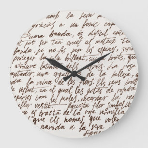 Grande Horloge Ronde Texte du manuscrit d'encre Brown rétro