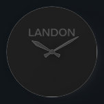 Grande Horloge Ronde Texte modifiable moderne | Gris foncé et noir<br><div class="desc">Editable look minimaliste,  éditer comme vous voulez!</div>