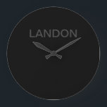 Grande Horloge Ronde Texte modifiable moderne | Gris foncé et noir<br><div class="desc">Editable look minimaliste,  éditer comme vous voulez!</div>