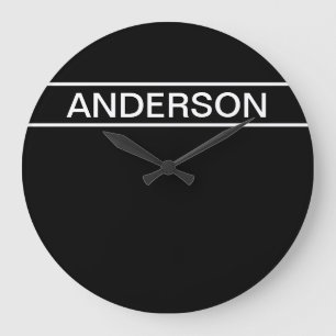 Grande Horloge Ronde Texte personnalisable   Bold Modern Black & White