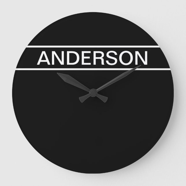 Grande Horloge Ronde Texte personnalisable | Bold Modern Black & White (Recto)