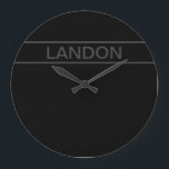 Grande Horloge Ronde Texte personnalisable | Gras moderne noir et gris<br><div class="desc">Un look contemporain audacieux.</div>
