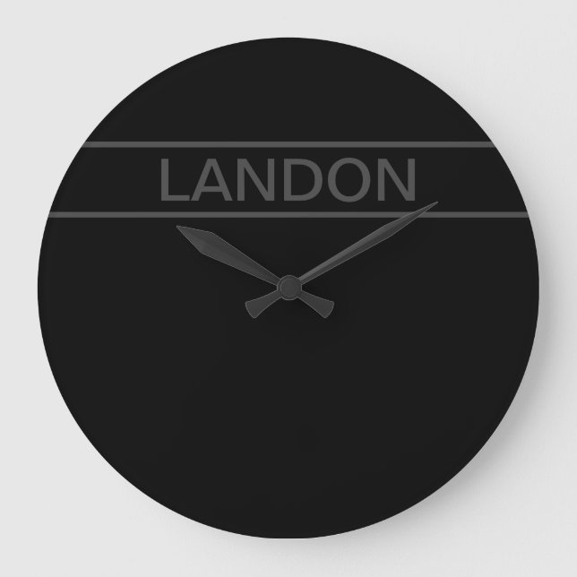 Grande Horloge Ronde Texte personnalisable | Gras moderne noir et gris  (Recto)