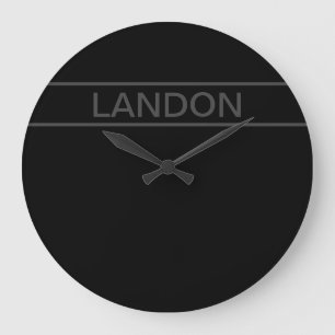 Grande Horloge Ronde Texte personnalisable Noir Moderne Gras & Gris F