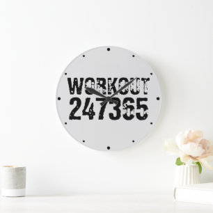 Grande Horloge Ronde Texte usé et rayé Workout 247365 noir