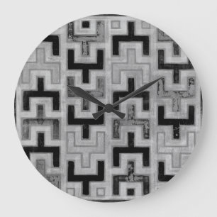 Grande Horloge Ronde Textile de boue africain avec Motifs géométriques