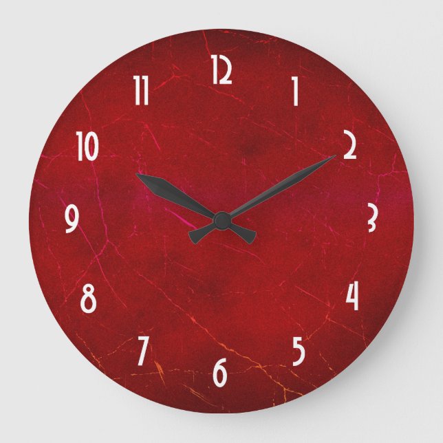 Grande Horloge Ronde Texture Abstraite rouge-sang avec traits (Recto)