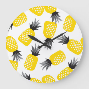 Grande Horloge Ronde Texture ananas, Motif d'été Vintage.