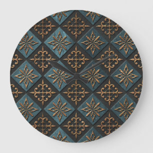 Grande Horloge Ronde Texture de bronze avec motif de sculpture.