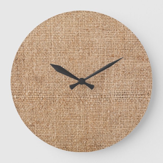 Grande Horloge Ronde texture de burlap Brown, tissu rustique. (Recto)
