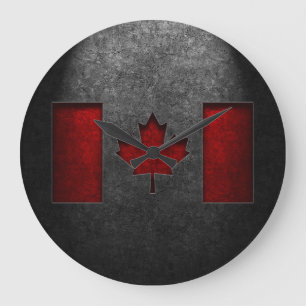 Grande Horloge Ronde Texture de la pierre du drapeau canadien