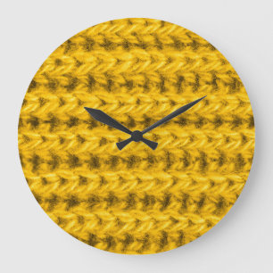 Grande Horloge Ronde Texture de laine jaune vif