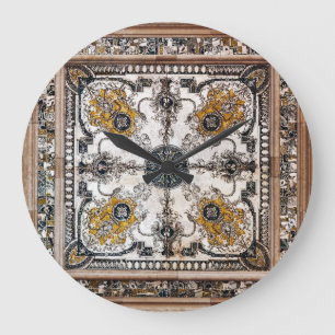 Grande Horloge Ronde Texture de marbre arabesque Patchwork Vintage