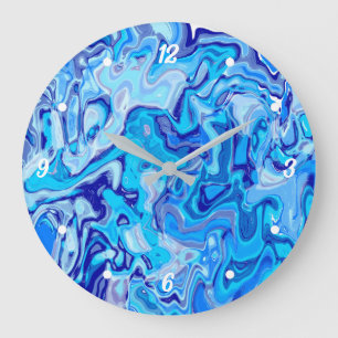 Grande Horloge Ronde Texture de marbre bleu givré Métal liquide Abstrai