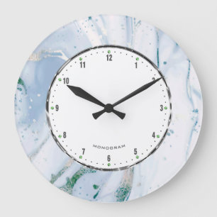 Grande Horloge Ronde Texture de marbre bleu-gris