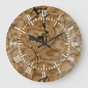 Grande Horloge Ronde Texture de marbre Brown