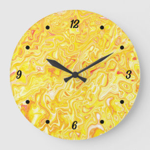 Grande Horloge Ronde Texture de marbre jaune citron miel Abstrait Liqui
