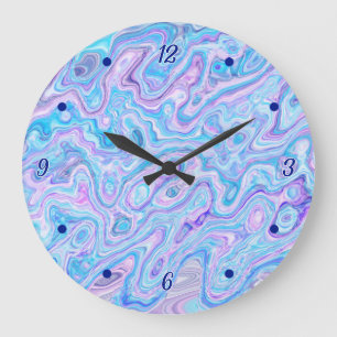 Grande Horloge Ronde Texture de marbre violet bleu peinture liquide abs