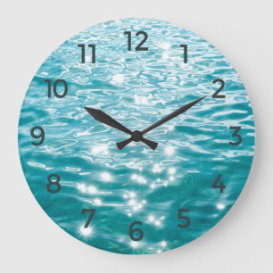 Grande Horloge Ronde Texture de vague d'eau de mer scintillante