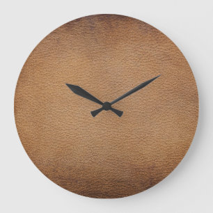 Grande Horloge Ronde Texture en Cuir Brown : Closeup Arrière - plan Vin