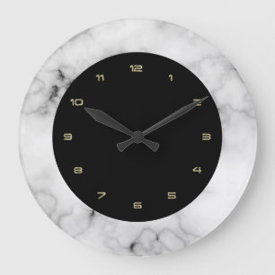 Grande Horloge Ronde Texture en faux marbre blanc