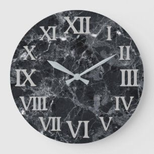 Grande Horloge Ronde Texture en marbre noir
