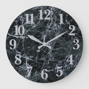 Grande Horloge Ronde Texture en marbre noir
