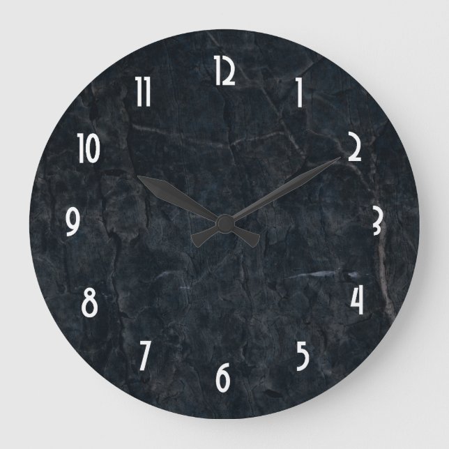 Grande Horloge Ronde Texture en pierre de marbre noire (Recto)