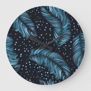 Grande Horloge Ronde Texture en plumes foncées sans couture, vintage ab