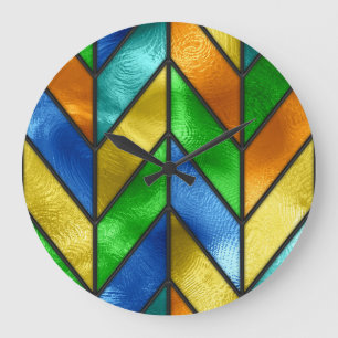 Grande Horloge Ronde Texture en verre coloré Chevron