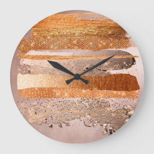 Grande Horloge Ronde Texture glamour de Copper Gold Strokes
