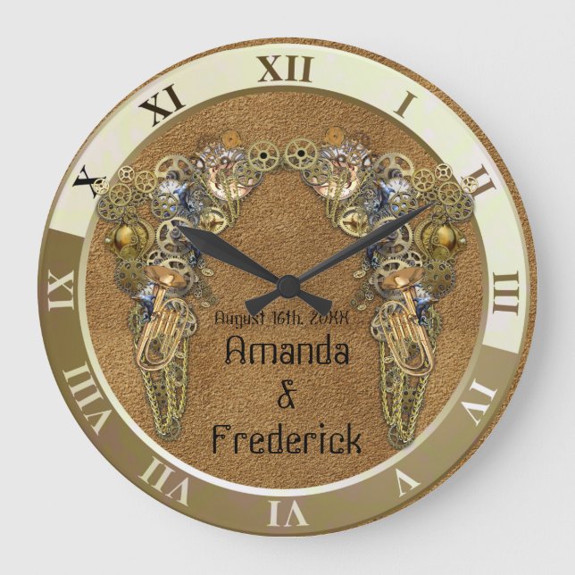 Grande Horloge Ronde Texture méridionale avec Steampunk Sculptures (Recto)