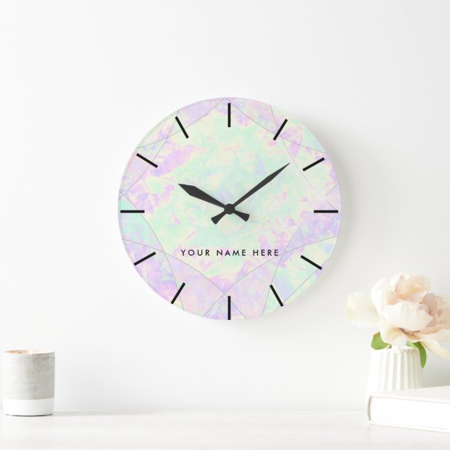 Grande Horloge Ronde Texture opale de Neon Gemstone (Maison)