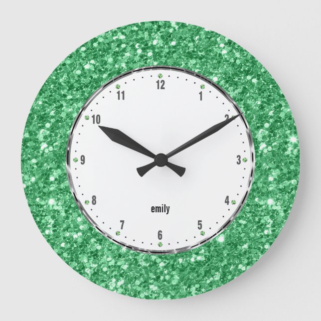 Grande Horloge Ronde Texture Parties scintillant verte Imprimer grande  (Recto)