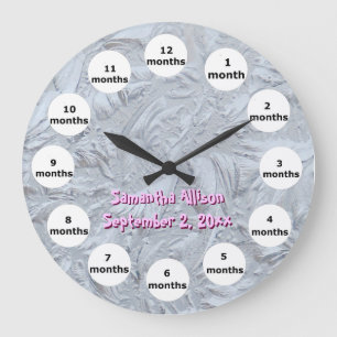 Grande Horloge Ronde Textured Glass Pink Photo 12 Month Baby