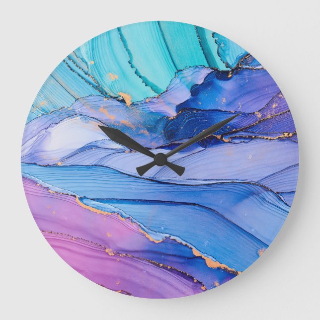 Grande Horloge Ronde Textures fluides, art abstrait de luxe. (Recto)