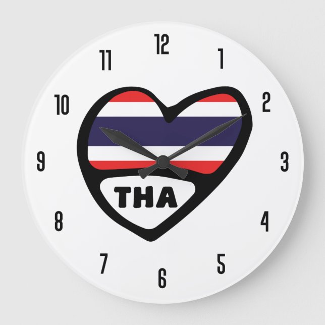 Grande Horloge Ronde Thaïlande Code Pays THA Drapeau Coeur (Recto)