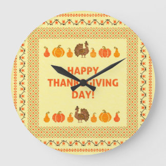 Grande Horloge Ronde Thanksgiving : retro brodée carte design.